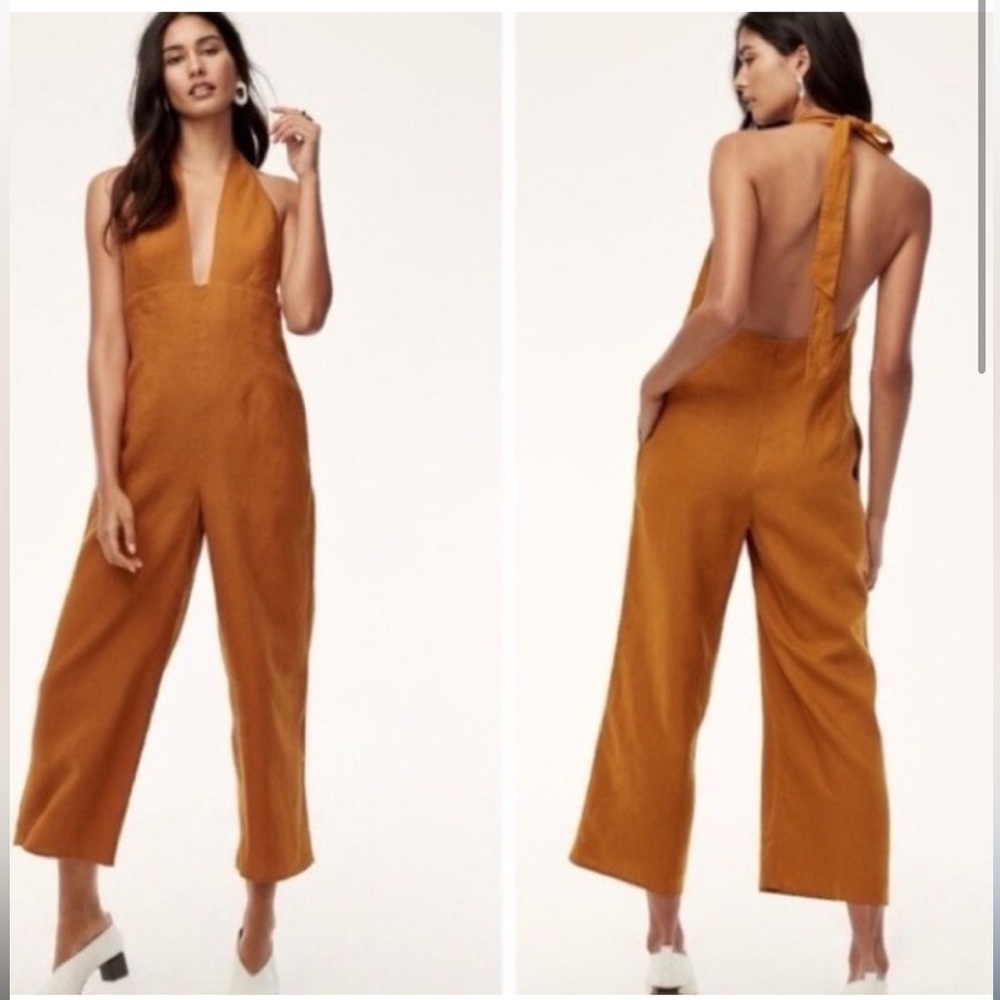 Aritzia Wilfred Womens 100% Linen Jumpsuit Halter  Top Gold Sz 0
